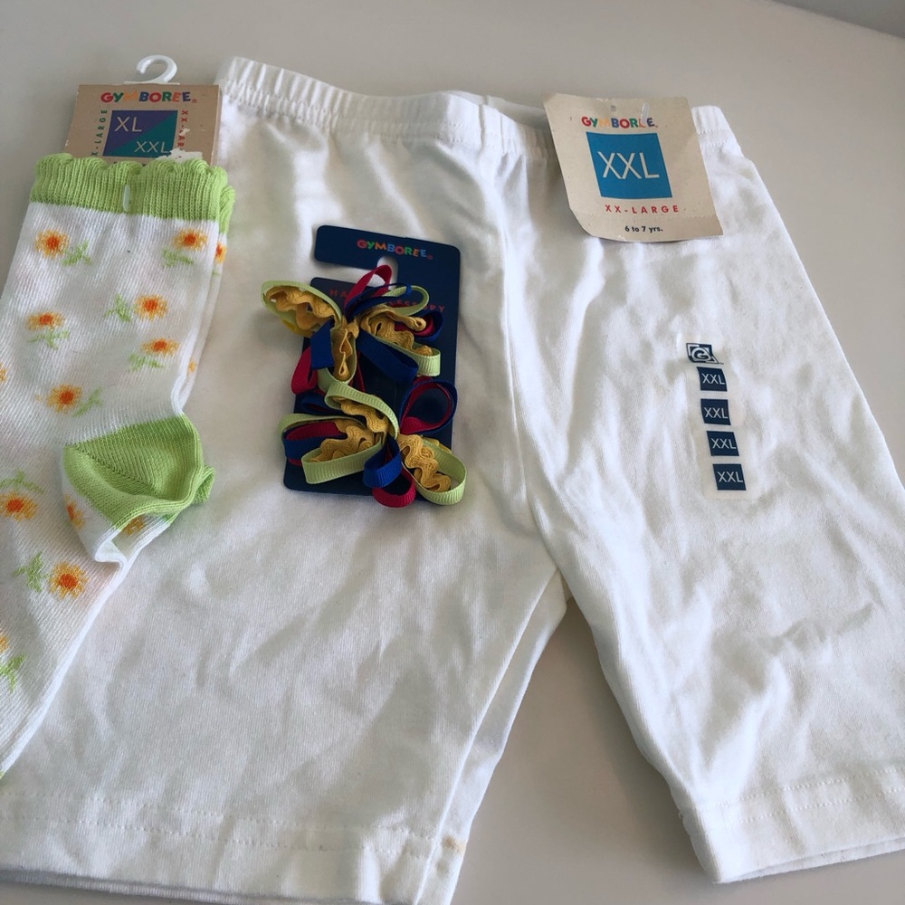 Vintage 1999 White Gymboree Sunflower Brights Girl’s XXL 3 Piece Set NWT 6-7 Yr